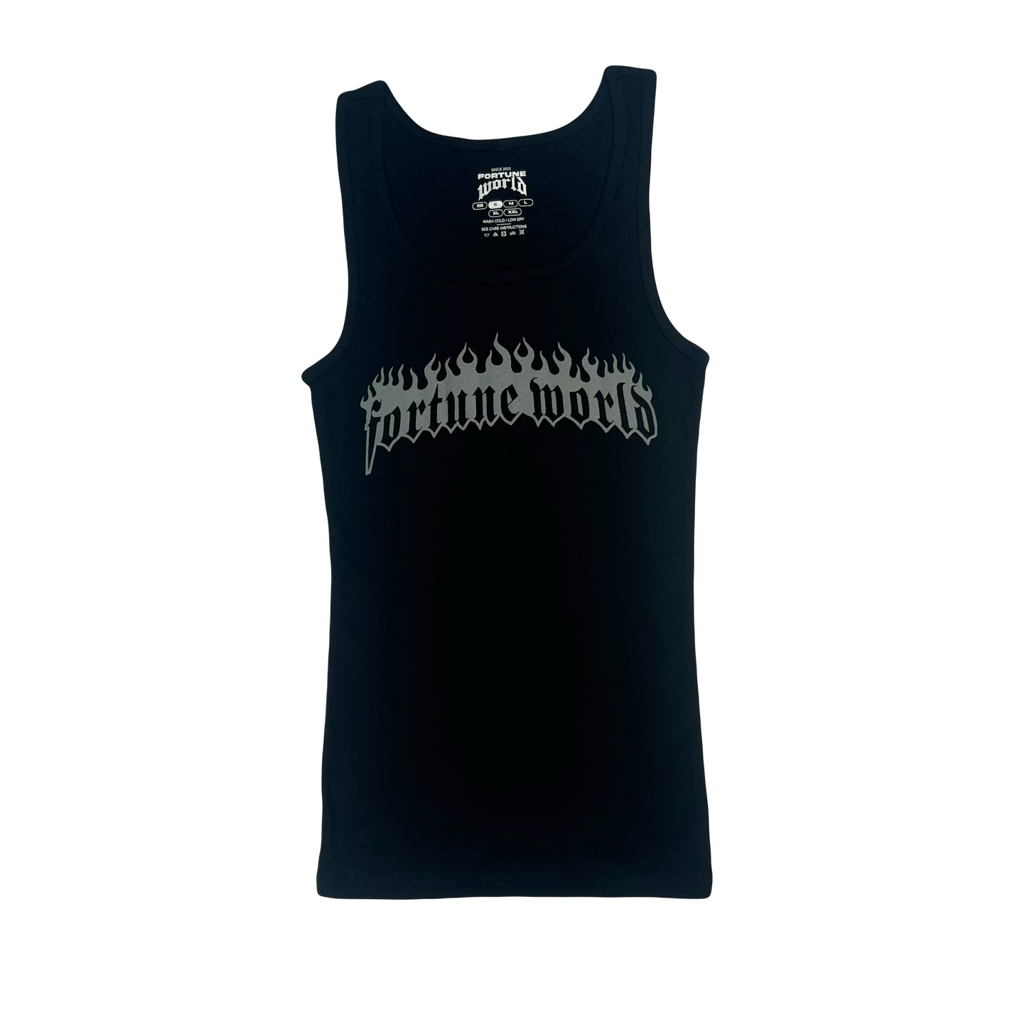 BLACK RIBBED FLAME TANK TOP