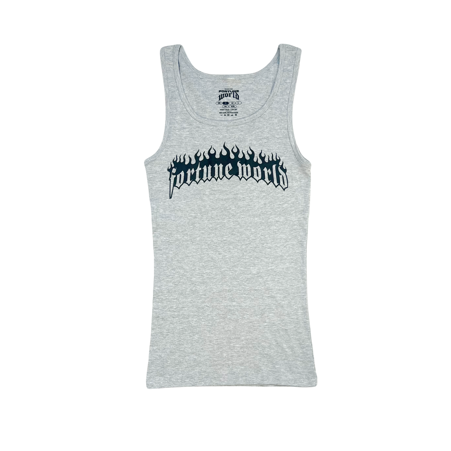 GREY RIBBED FLAME TANK TOP